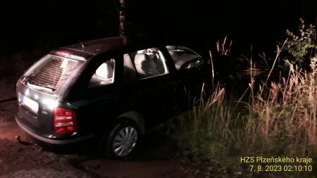 Opilý osmnáctiletý mladík nezvládl jízdu a skončil s autem v lese, zranili se dva spolujezdci