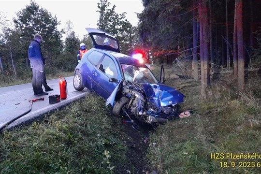 Mladý řidič přecenil své schopnosti a vylétl s autem ze zatáčky. Těžce se zranil