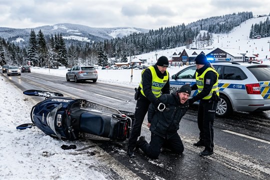 Dramatická honička na Špičáku. Opilý muž na skútru ujížděl policii, zastavil ho až asfalt